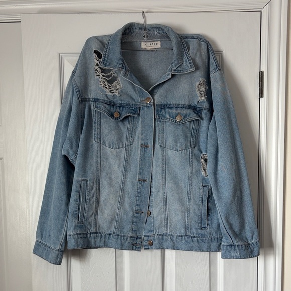 Ci Sono Jackets & Blazers - Light Blue Distressed Jean Jacket